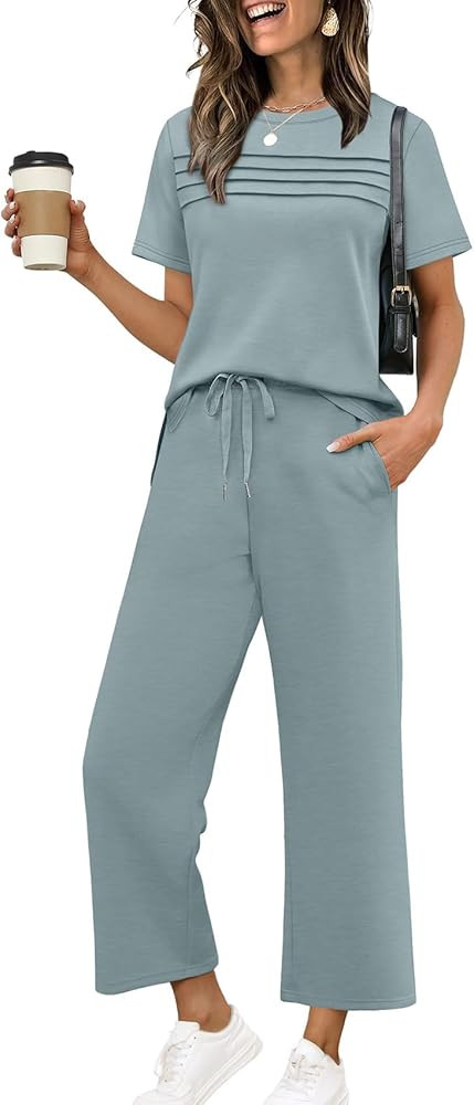 WIHOLL Two Piece Sets for Women Summer Spring Travel Vacation Outfits Short Sleeve Lounge Sets Si... | Amazon (US)