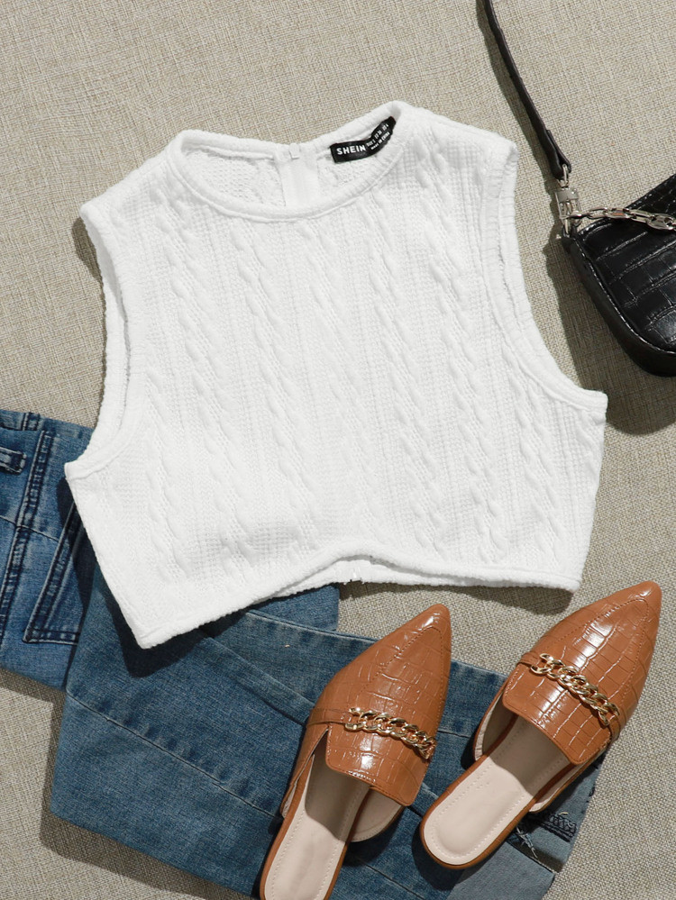 Textured Knit Crop Tank Top | SHEIN
