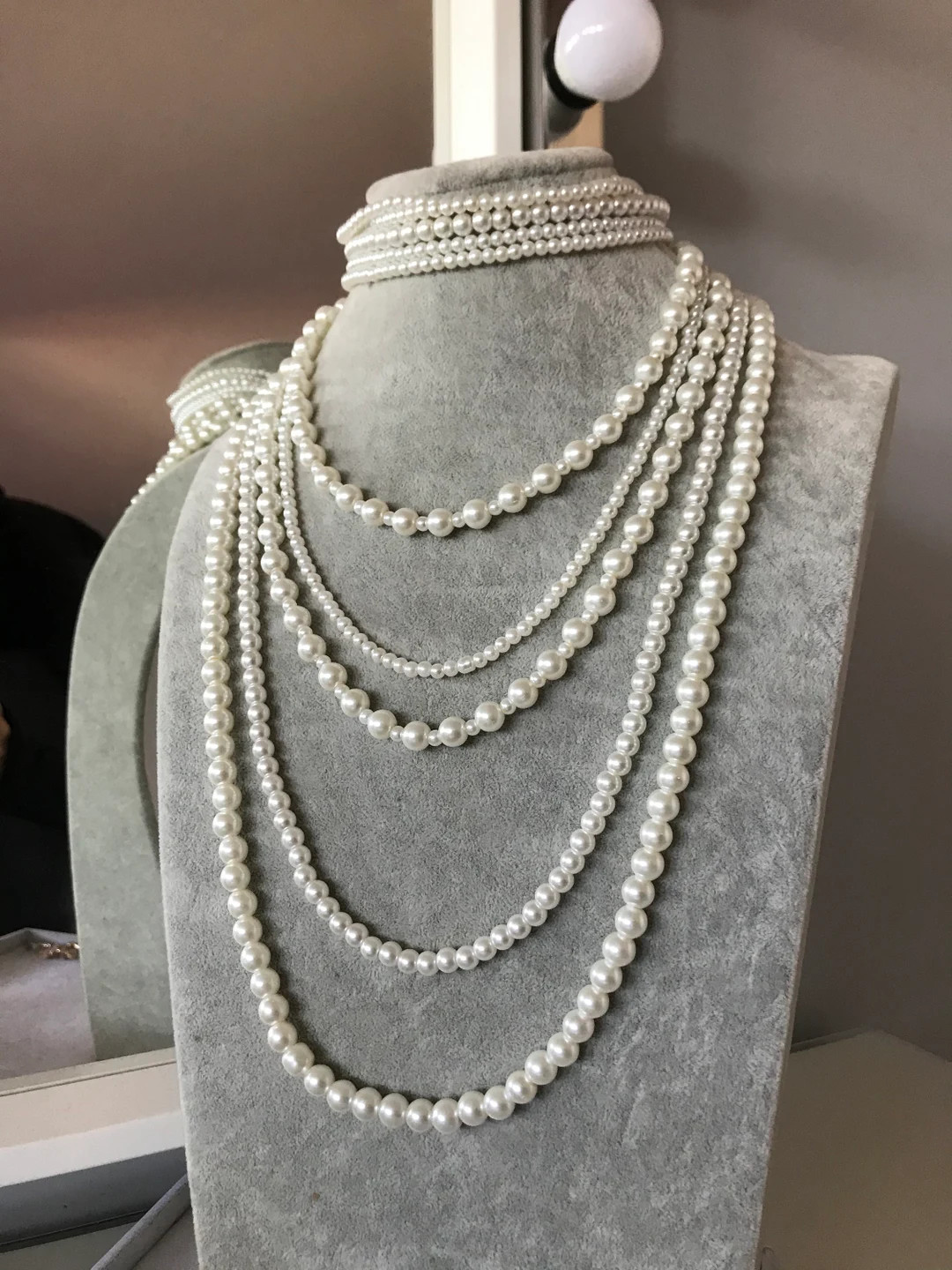 Necklace, Bridal Jewelry, Multi Strand Pearl Necklaces, white glass pearl, long pearl necklace, B... | Etsy (US)