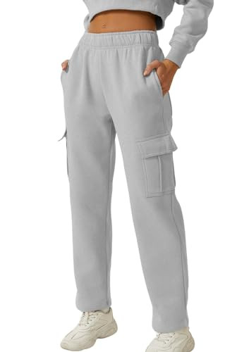 QINSEN Womens Medium Waist Baggy Elastic Waist Sweatpants Casual Fleece Long Pants with Pockets | Amazon (US)