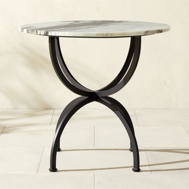 Colima 32"" Round Black Metal Outdoor Bistro Table with Marble Top | CB2