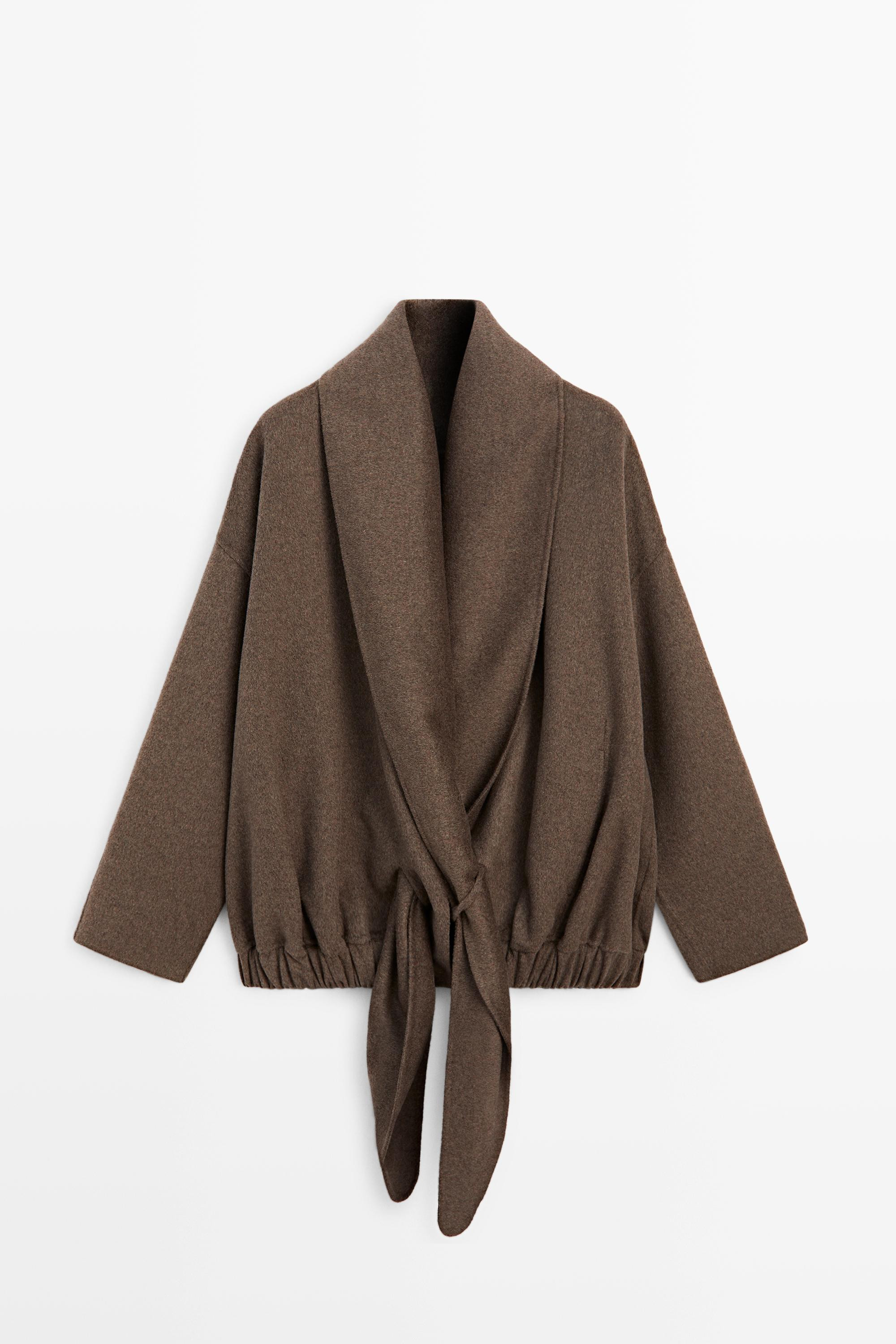 Wrap-style melange wool blend jacket | Massimo Dutti UK