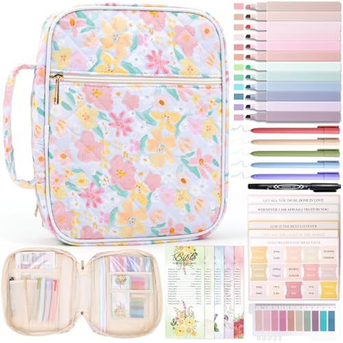 XKDOUS Large Bible Bags Floral Bible Cover with Durable Handle, Tabs, Pens, Study Supplies Carrier Organizer, Church Book Carrying Case Christmas Gifts for Women | Amazon (US)