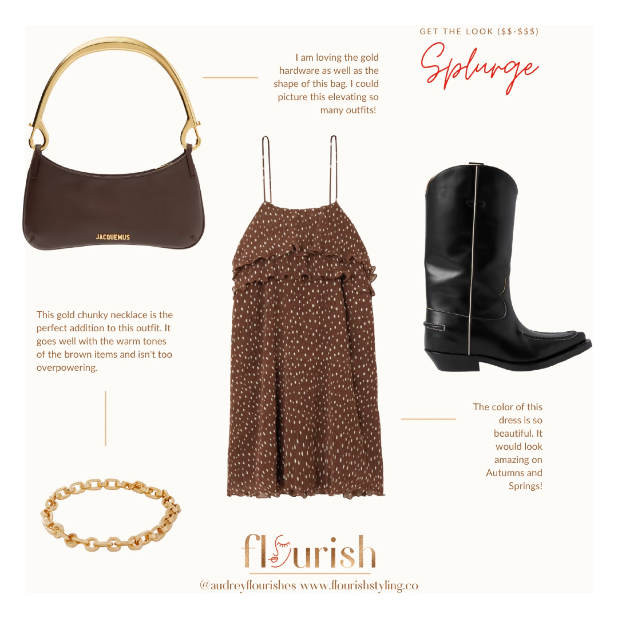 
Cute dress alert. This look combines some of my favorite things. I love a black and brown combination. This outfit is a great example of how to combine the two. Not only do I love this dress, but I love the fact that they have paired black boots with a brown bag. Your shoes and bag do not always have to match. In fact, by not matching your bag and shoes, you are adding visual interest to your look. 

This outfit can be achieved at many price points. Similar styles are linked in an array of budget-friendly price points!

#ganni #personalstyle #imageconsultant 

#LTKfit #LTKSeasonal