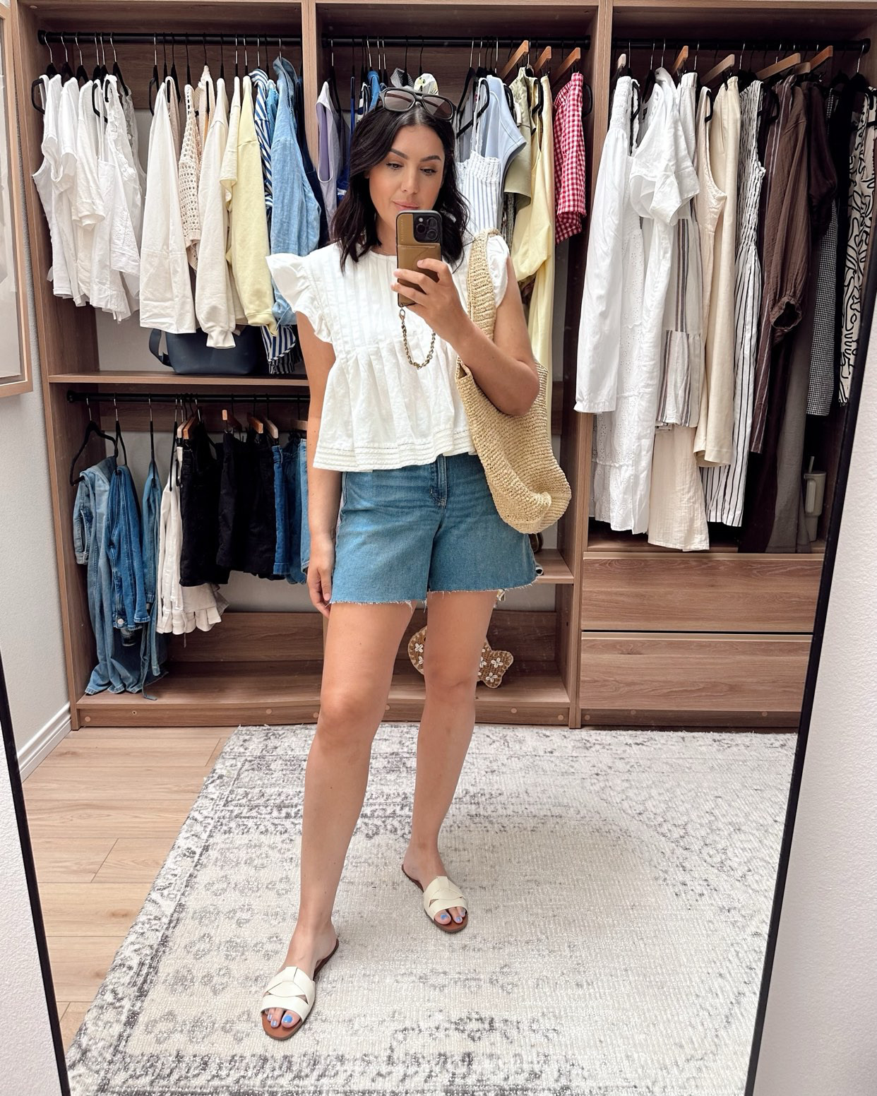 One of my favorite tops this summer!  It's 100% cotton! 

I'm in the large, loose and boxy fit.  

 