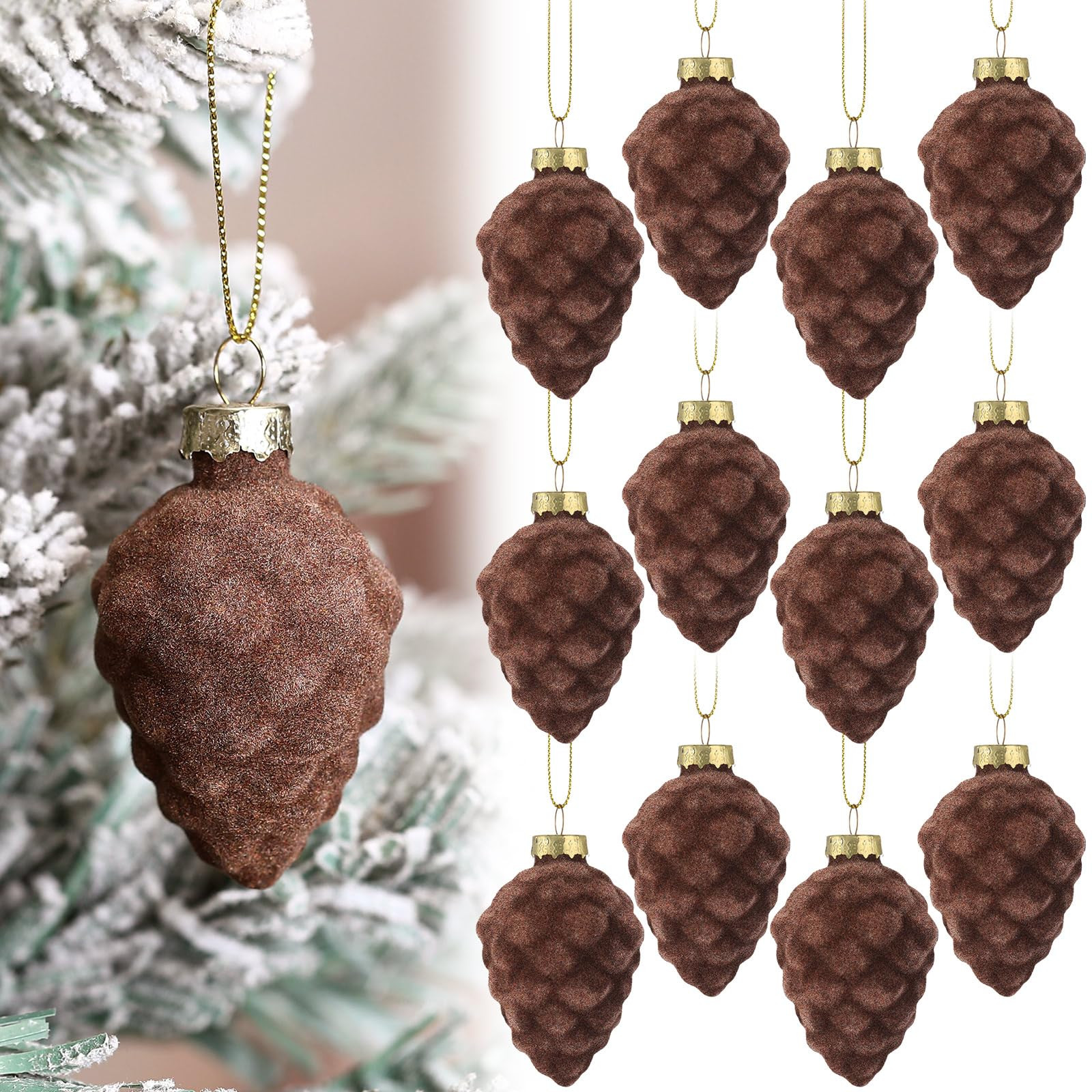 Sosation 12 Pcs Christmas Pinecone Glass Ornaments Christmas Velvet Vintage Hanging Pine Cone Gla... | Amazon (US)
