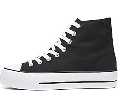 FRACORA Womens High Top Canvas Shoes White Black Platform Sneakers Lace Up Shoes for Women | Amazon (US)