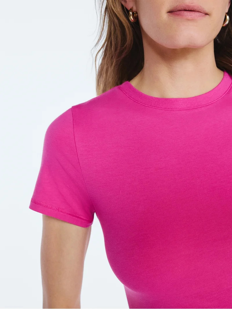 Scoop Women\u2019s Stretch Cotton Blend Baby Tee with Short Sleeves, Sizes XS-XXL | Walmart (US)