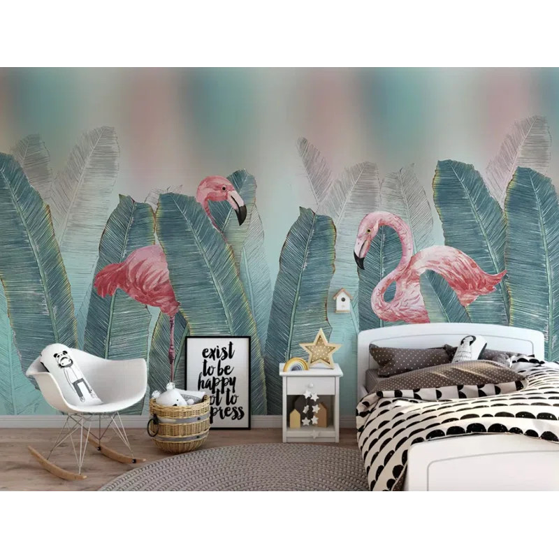 Flamingo Banana Leaf Tropical Leaves Removable Textured Wallpaper | Wayfair North America