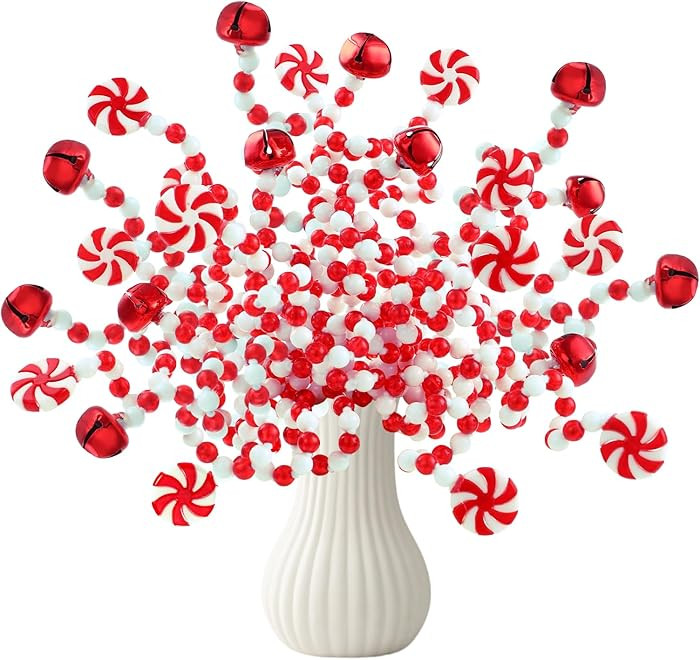24 Pcs Christmas Curly Pick 2 Styles Red White Bells Candy Cane for Xmas Tree Topper Decor Christ... | Amazon (US)
