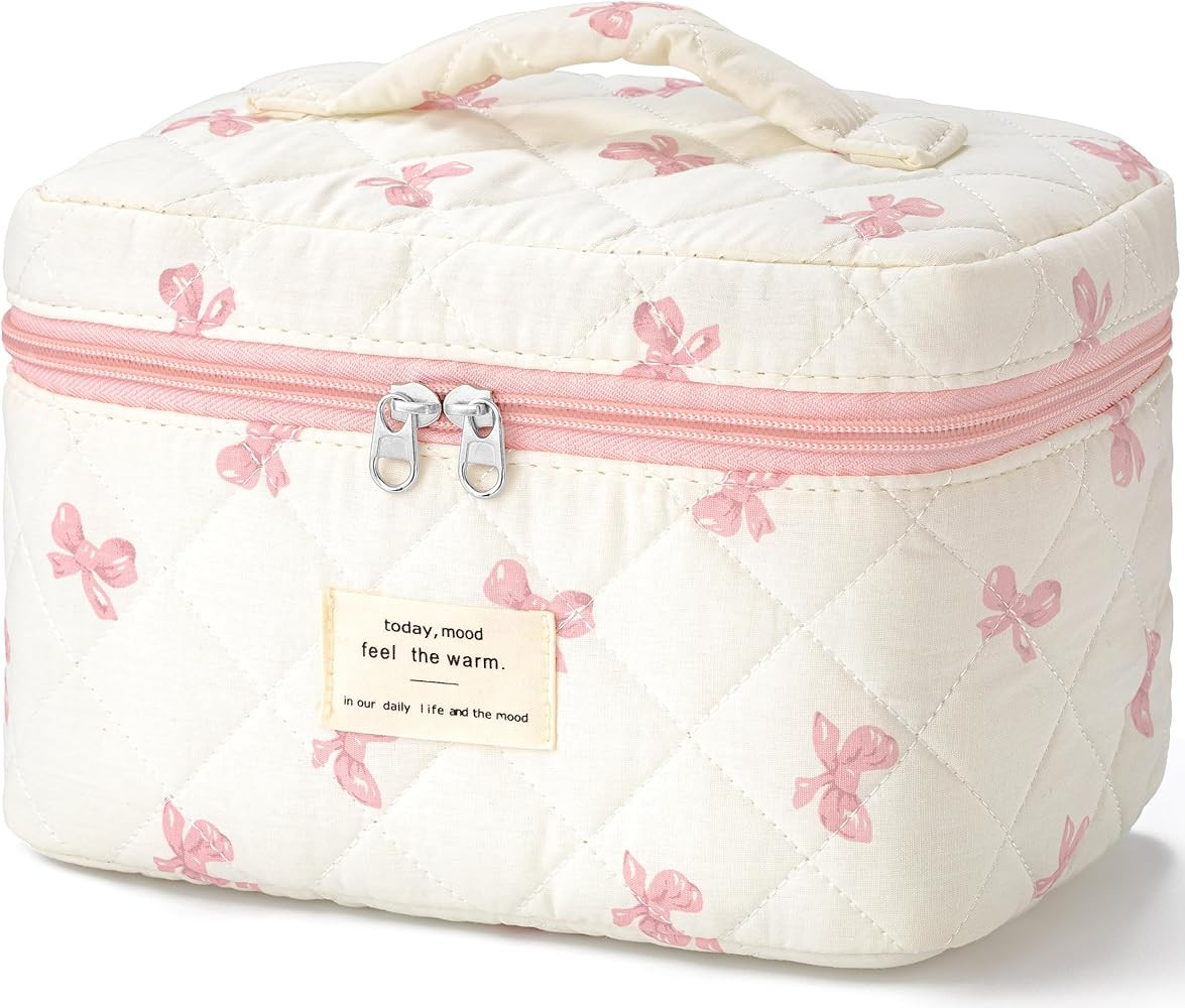 HBselect Quilted Makeup Bag for Women, Floral Cotton Cosmetic Bag Large Travel Makeup Bag Coquett... | Amazon (CA)