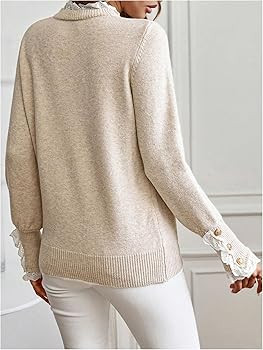 SOLY HUX Women's Mock Neck Peplum Sweater Fall Fancy Sweaters for Women Dressy Long Sleeve Button... | Amazon (US)