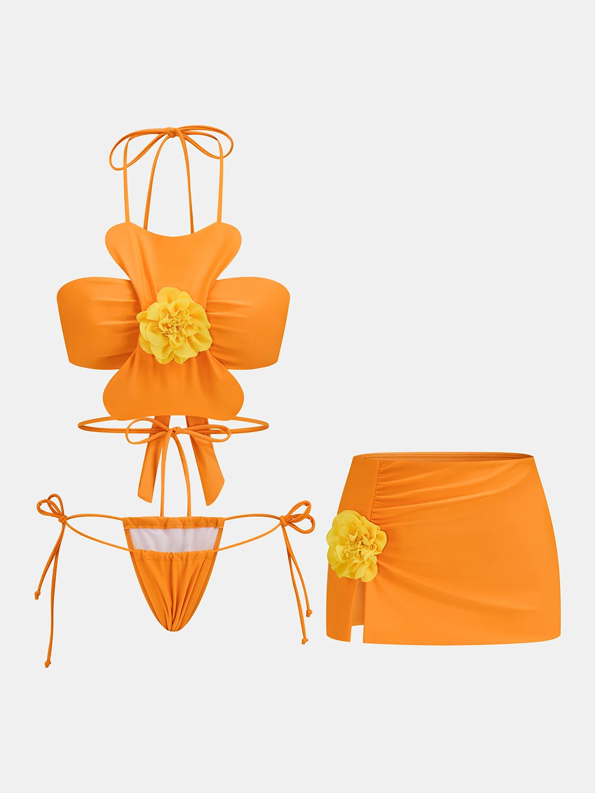 3D Flower Bikini & Mini Skirt 3Pcs Swim Set | Commense