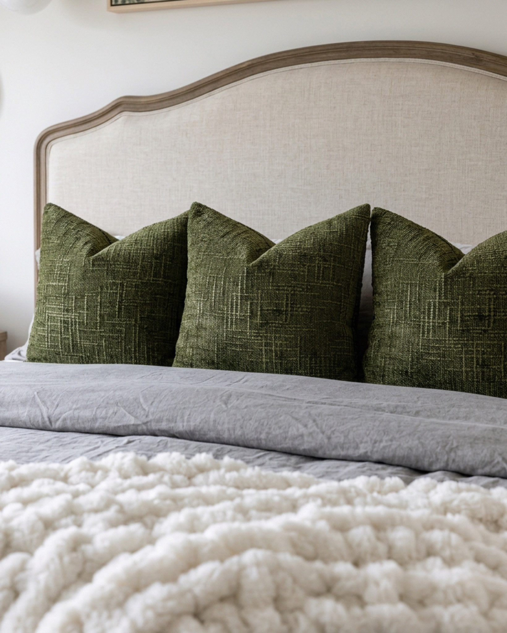 Shop the look:
* Upholstered wood-trim bed frame
* Organic wavy brass mirror
* Boucle bench
* Boucle arch ottoman
* Boucle wedge ottoman set
* Chunky knit throw blanket
* Green velvet lumbar pillows
* Green graphic throw pillows
* Abstract framed wall art
* Abstract black and white wall art
* Floral botanical framed art
* White glass globe pendant light
* Oversized globe pendant light
* Wood beam ceiling
* Floral printed ceiling wallpaper
* Brass wall sconces
* Brass and glass globe sconce
* Vintage-style nightstands
* Marble slab fireplace surround
* Oak wood block coffee table
* Wood-framed accent chairs (pair)
* Slipcovered sofa
* Ribbed glass cabinet doors
* Sage green built-in cabinetry
* Reclaimed wood console table
* Vintage medallion runner rug
* Layered vintage rugs
* Floral ginger jar table lamp
* Green deer figurines
* Ceramic pitcher vase
* Chinoiserie floral ceramic vase
* Faux cherry blossom stems
* Purple veined marble countertop
* Moody marble backsplash
* Antique brass drawer pulls

#LTKsale #LTKhome #LTKstyletip