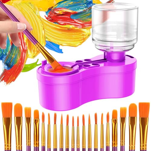 Paint Brush Cleaner with 20 paintbrushes, Upgraded 5-in-1 Painting Supplies with Drain and Brush Holder, Water Circulation Paint Brush Cleaner Tool for Acrylic, Watercolor, Water-Based Paints | Amazon (US)