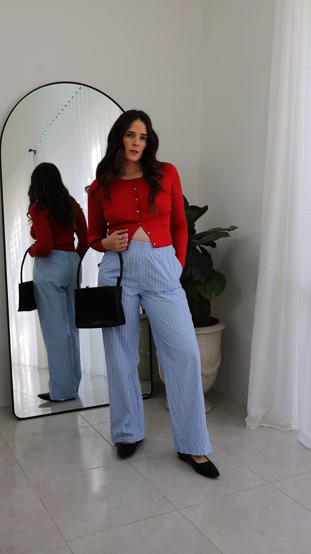 Red cardigan or white vest top? Either way they both suit blue pyjama style pants and are baby bump friendly. Pregnancy outfit and style ideas for those also expecting. No maternity wear in sight! 

#LTKmaternity #LTKstyletip #LTKaustralia