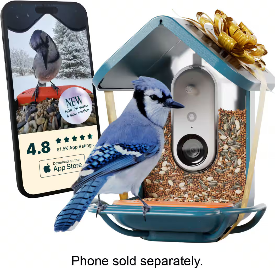 Bird Buddy - Smart Bird Feeder w/ Solar Roof (Pro Camera Version w/ Extended Perch) - Blue | Best Buy U.S.