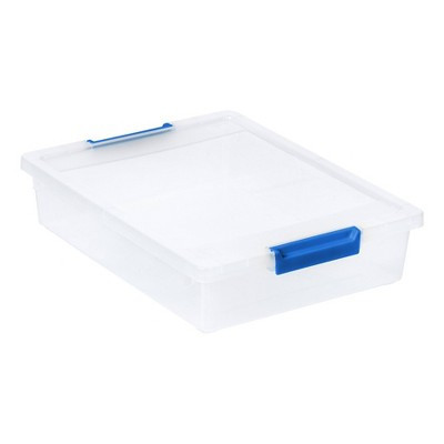 IRIS Storage Clip Box Blue: Stackable Storage Bin with Lid, 5.5 Qt, Built-In Handles, Transparent, Universal & Scrapbook Storage | Target