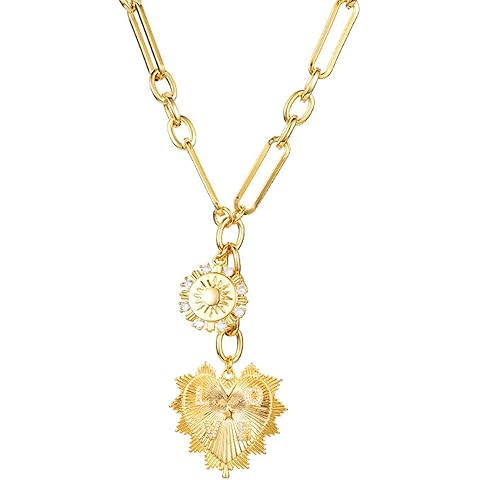Chunky Charm heart Necklace for Women Trendy, 18K Real Gold Electroplated Heart Choker Pendant, T... | Amazon (US)