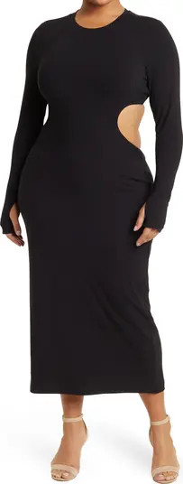 Ella Cutout Long Sleeve Ribbed Midi Dress | Nordstrom