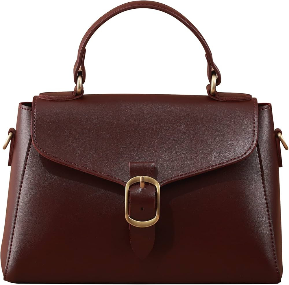 Vintage Vegan Leather Flap Top Handle Bag For Women Retro Satchel Casual Purse Simple Shoulder Cl... | Amazon (US)