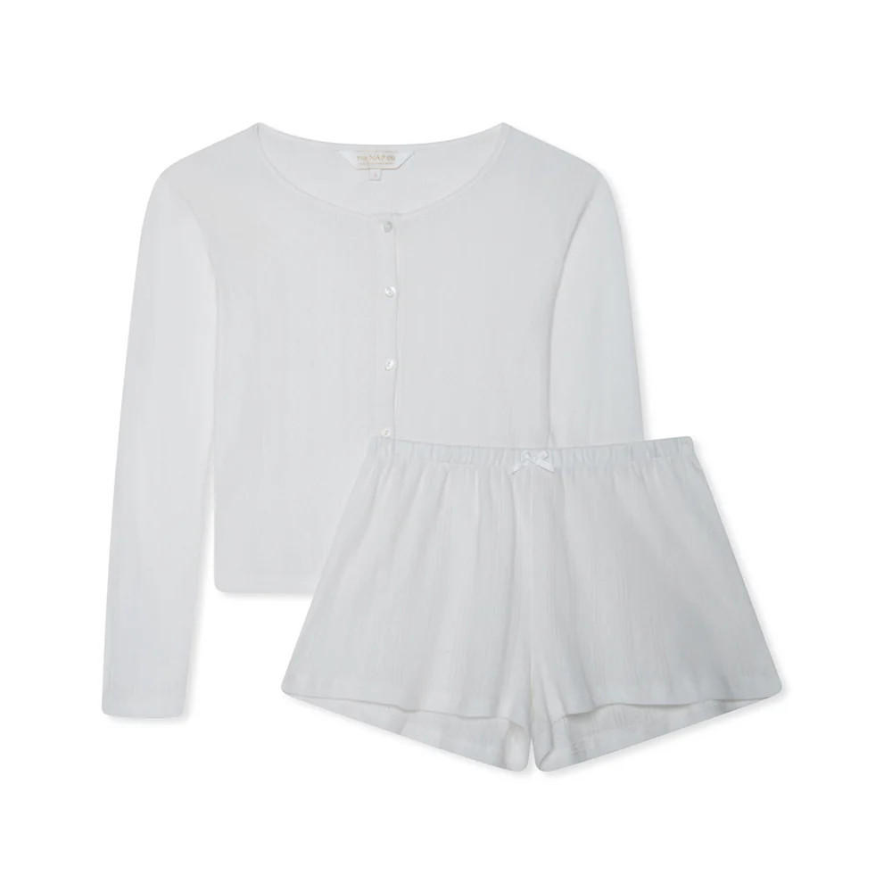 Pointelle Cardigan and Short Set- Milk White | The NAP Co