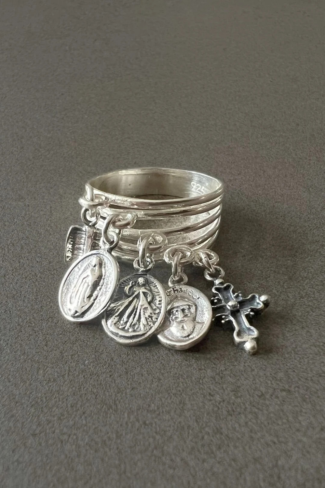 Charms Ring for Women Religious Ring Gift for Mom Real Silver Ring Saint Medal Ring Stackable Ste... | Etsy (US)