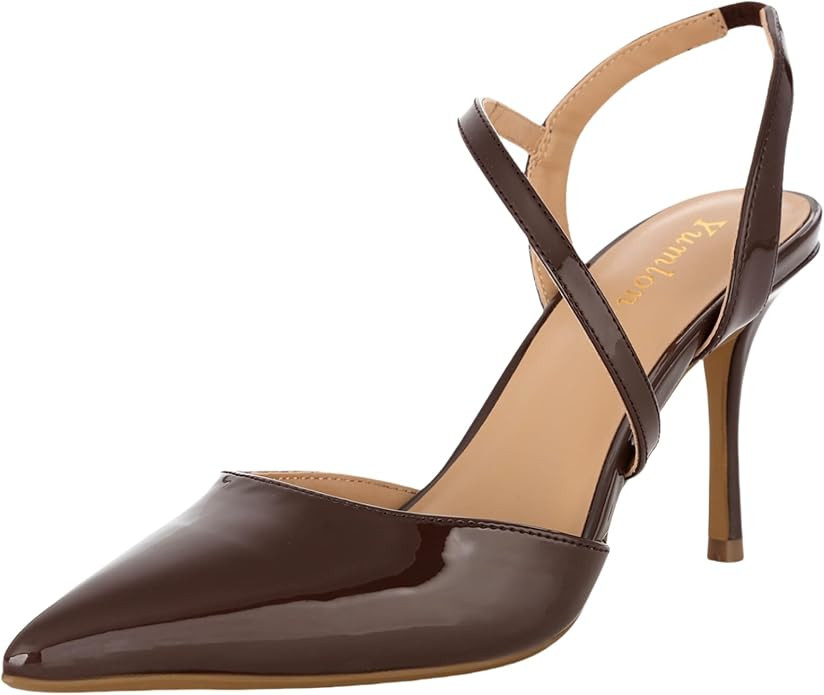 Closed Toe Slingback Heels Wedding High Stiletto Heel for Women 3.3 Inch Ankle Strap Pointed Toe ... | Amazon (US)