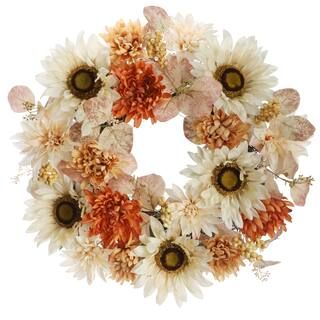 22" Cream & Coral Sunflower, Dahlia & Mum Wreath by Ashland® | Michaels Stores