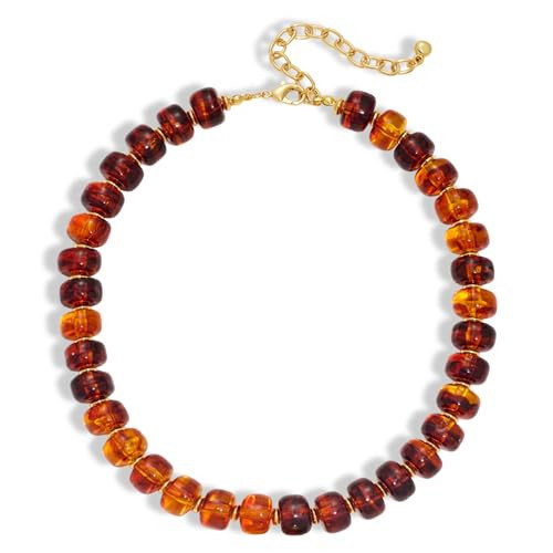 LILIE&WHITE Brown Resin Bead Chunky Necklace for Women Chic chunky Handmade Beaded Necklace Trendy Boho Necklace Jewelry Gift | Amazon (US)
