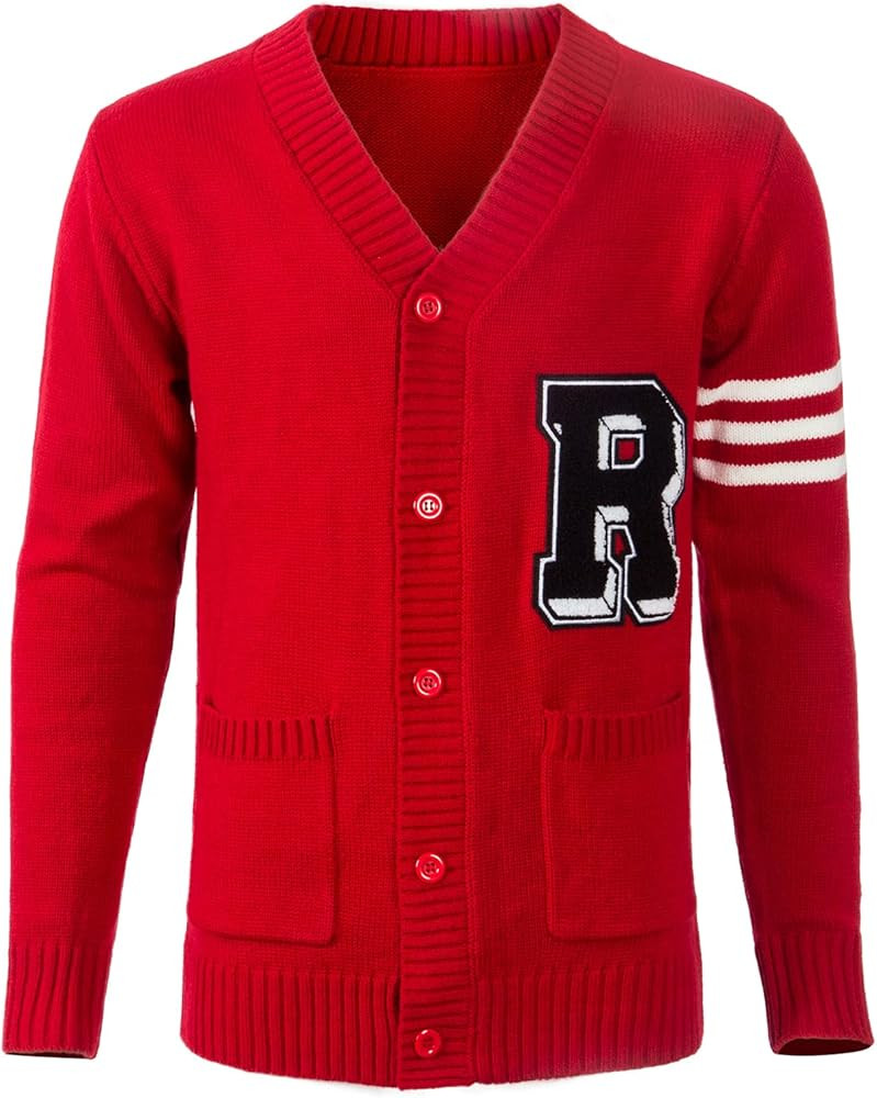 Men's 1950's Letterman Cardigan Sweater Hip Hop 50s Cardigan Sweater V-Neck Long Sleeve Cardigan ... | Amazon (US)