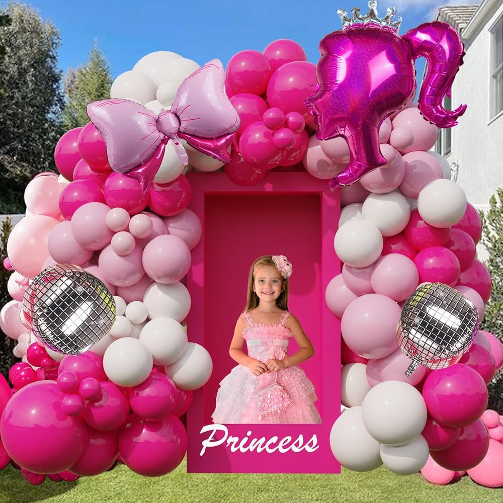 Hot Pink Rose Red Light Pink Matte White Balloons Silver Disco Ball Bow Crown Princess Balloon Ar... | Amazon (US)