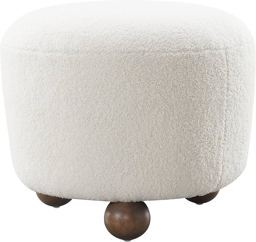 Sagebrook Home Round Ottoman with Ball Feet, Beige, Rubber Wood, Contemporary, 20" L X 20" W X 17... | Amazon (US)