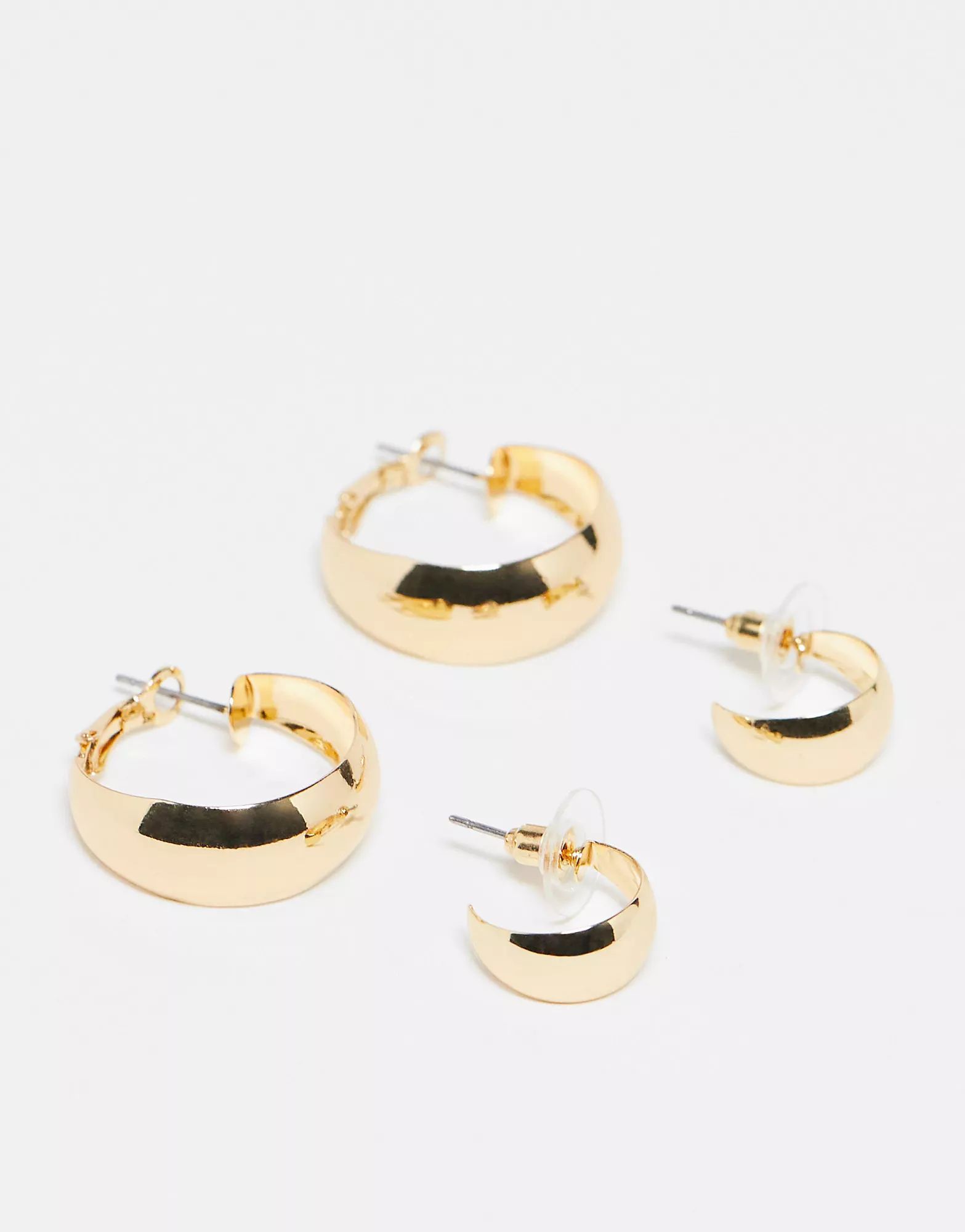 DesignB London pack of 2 thick hoop earrings in gold | ASOS (Global)