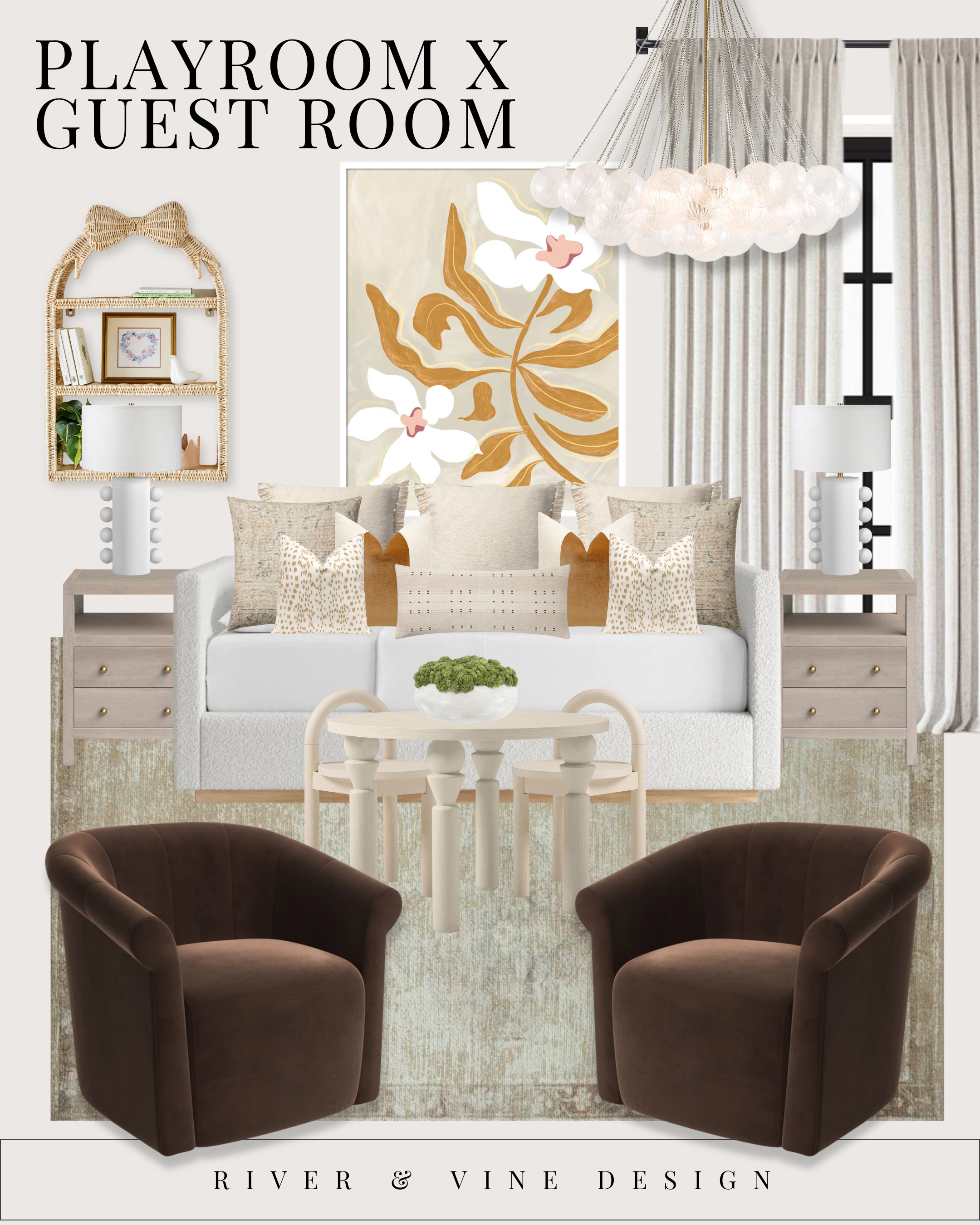 When your guest room has to be a playroom too — design around hidden function and softness.

Why this works:

A daybed acts like a sofa by day, guest bed by night

Round edges + soft seating = kid-friendly

A small kid table keeps the play zone contained

Neutral palette + elevated textures keeps it from feeling “kid themed”

Form + function doesn’t have to mean sacrificing style.
Tap to shop the exact sources and recreate this look! 

 #LTKHoliday #LTKmomlife #LTKHome