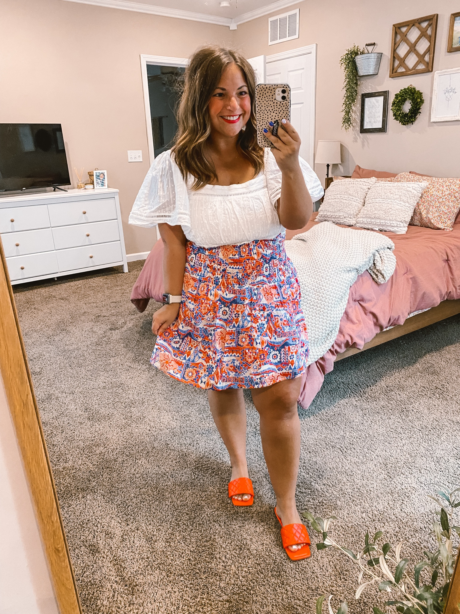 The colors & print of this Loft skirt are so fun!

sandals: fit true to size // wearing a 5
skirt: fits true to size // wearing a large (looks like it would fit a toddler, but it stretches lol)
blouse: fits true to size // wearing a large

#LTKFindsUnder50 #LTKFindsUnder100 #LTKStyleTip