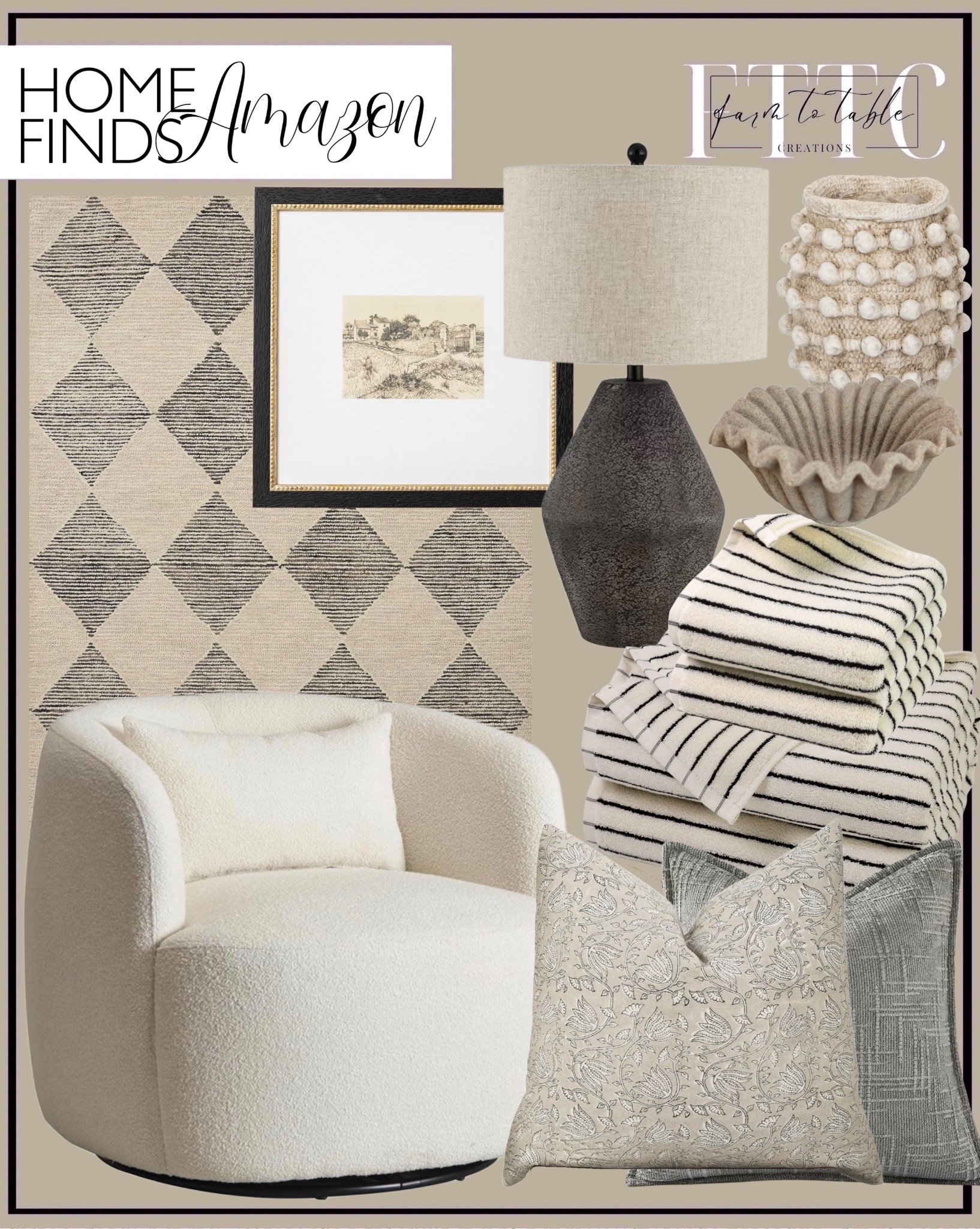 Neutral Amazon Home Finds That Feel Like a Designer Living Room

Follow @farmtotablecreations on Instagram for more cozy, elevated finds 🤍

Soft textures, warm neutrals, and timeless patterns make this mix feel effortlessly styled. From the boucle accent chair to the classic patterned rug and layered pillows, these pieces bring in that high-end look while still feeling comfortable and livable. The finishing touches—like the sculptural lamp, textured vase, and striped towels—add just enough interest without overwhelming the space.

#livingroomfurniture #accentchair #throwpillows #arearug #homedecor

#LTKSaleAlert #LTKHome