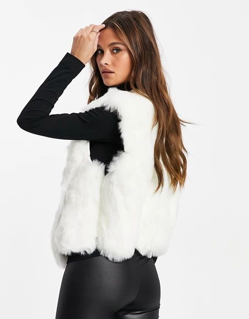 Jayley faux fur short vest in cream | ASOS (Global)