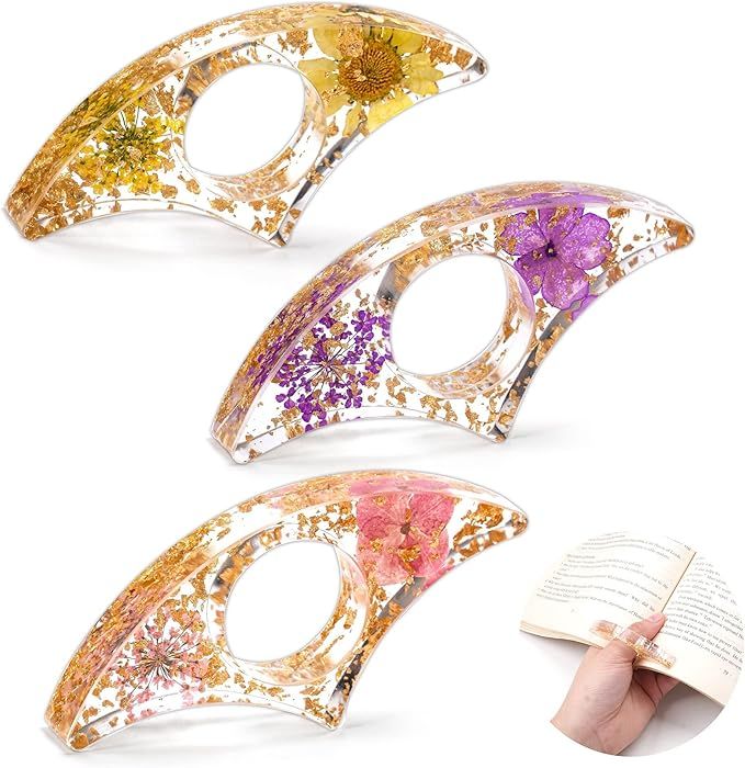 3 Pieces Book Page Holder-Dried Flower Resin Thumb Book Holder-Handmade Resin Holders Light Weigh... | Amazon (US)