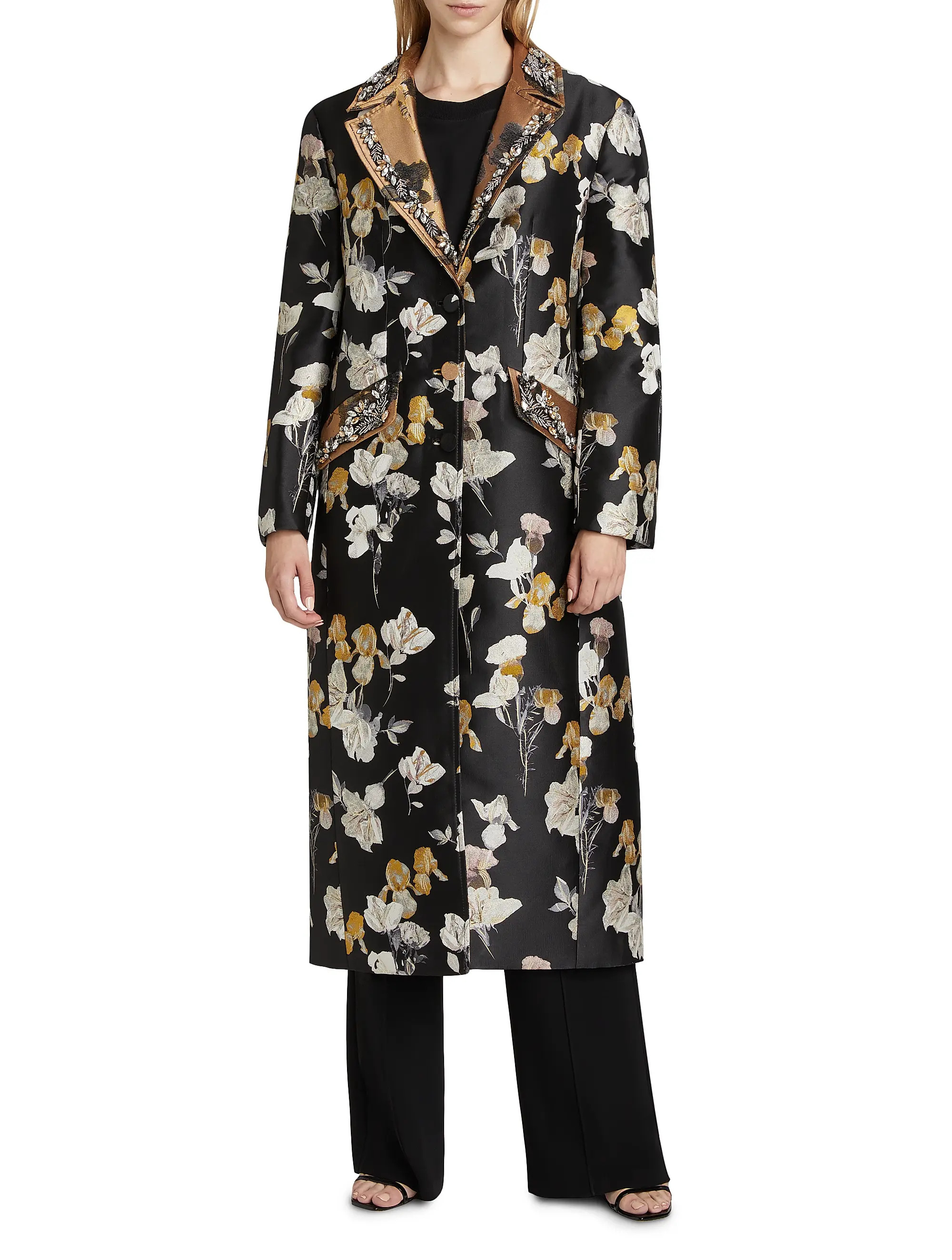 Rabia Floral-Beaded Single-Breasted Coat | Saks Fifth Avenue