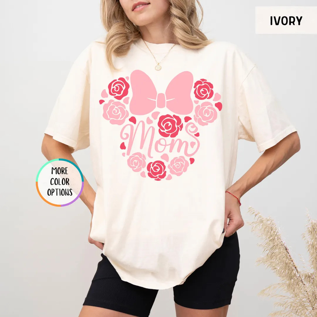 Comfort Colors® Disney Floral Mom Shirt, Red Rose Mom Shirt, Flower Minnie Ear Shirt, Mothers Da... | Etsy (US)