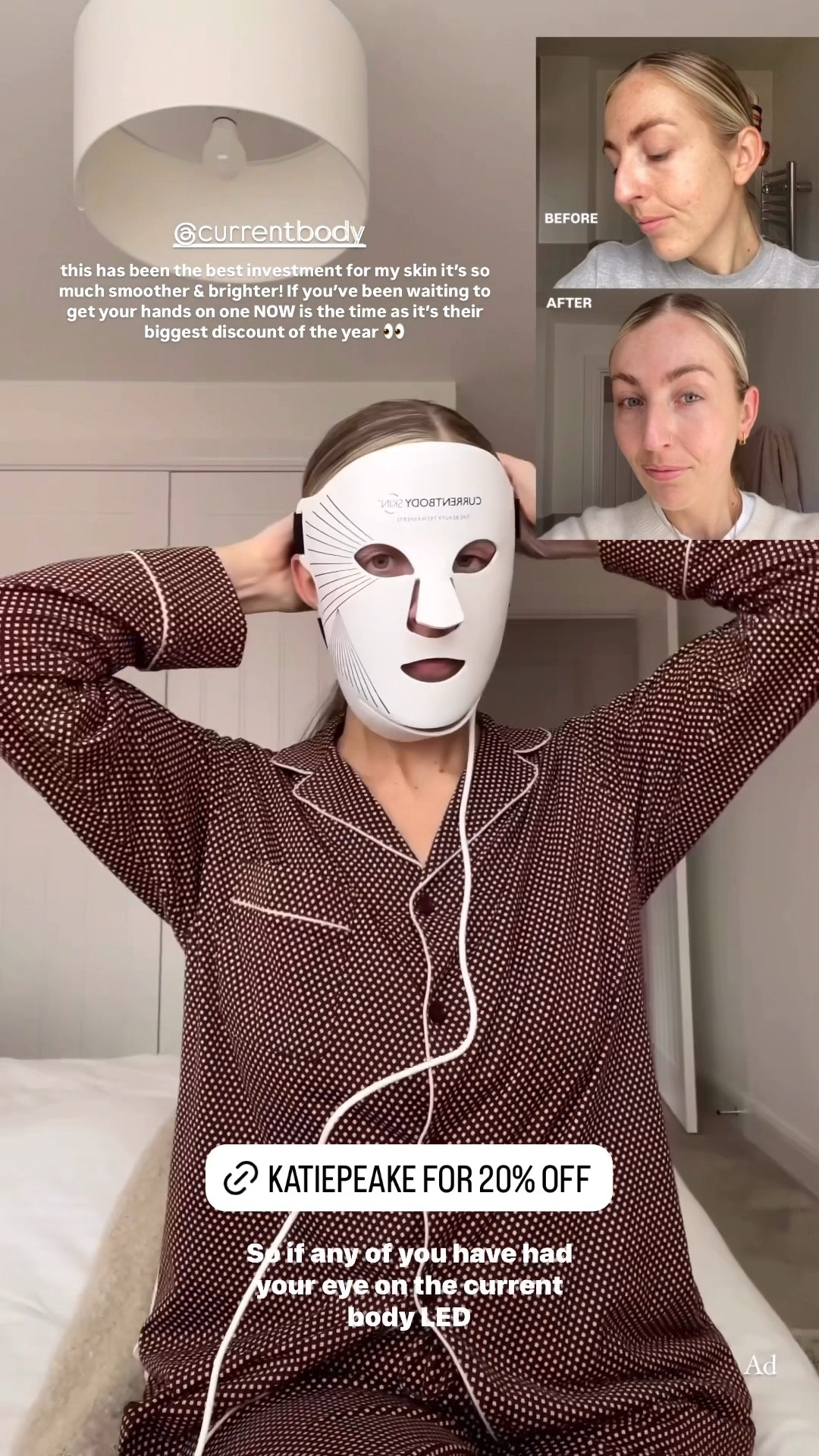Get 20% off Current Body with my code KATIEPEAKE 🫶🏻 

Red light therapy mask, cyber week 

#LTKsale #LTKCyberWeek #LTKbeauty
