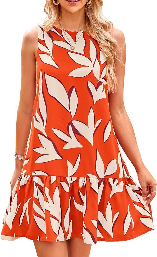 PRETTYGARDEN Women's 2024 Summer Floral Mini Dress Sleeveless Cut Out Backless Ruffle Boho Beach ... | Amazon (US)