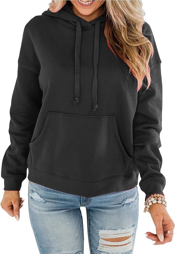 Bingerlily Women's Casual Hoodies Long Sleeve Solid Lightweight Pullover Tops Loose Sweatshirt wi... | Amazon (US)