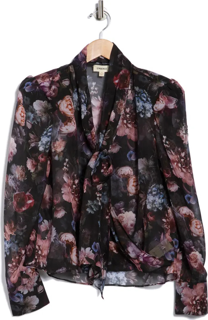 Cambria Floral Tie Neck Silk Top | Nordstrom Rack
