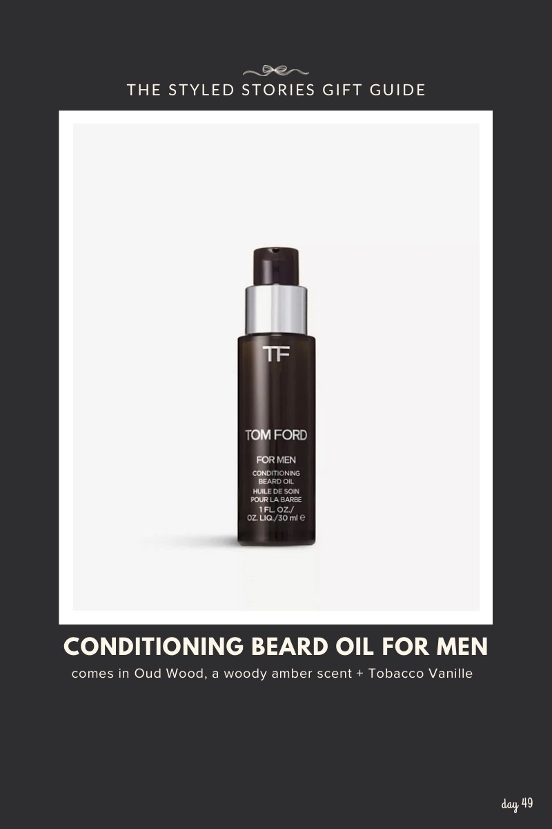 A beard oil that conditions, softens and nourishes beards and facial hair. Tom Ford Conditioning Beard Oil comes in 2 scents Oud Wood + Tobacco Vanille, both linked.

#LTKMens #LTKselfcare #LTKGiftGuide
