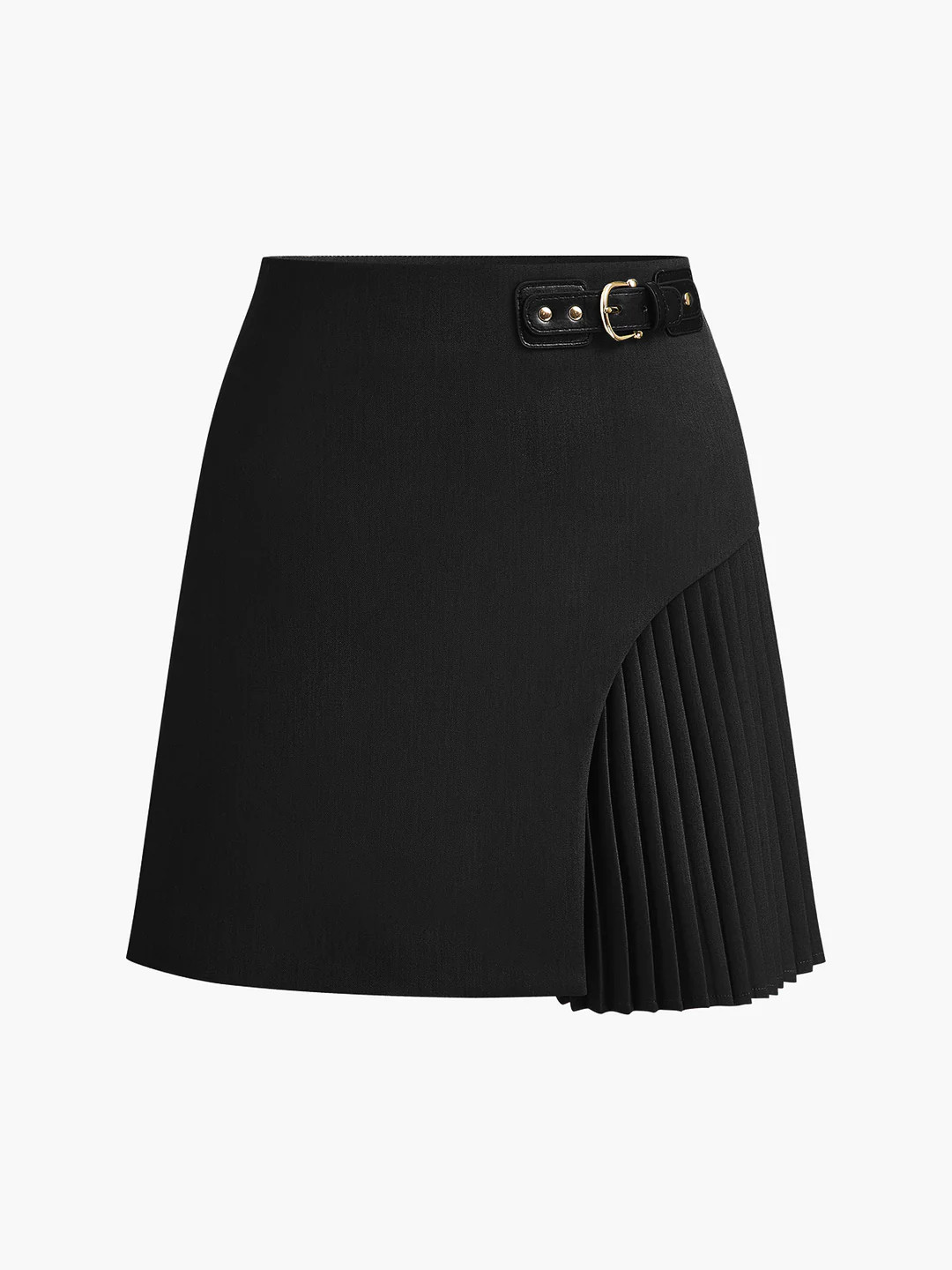 Side Pleated Buckle Belted Skirt | Commense
