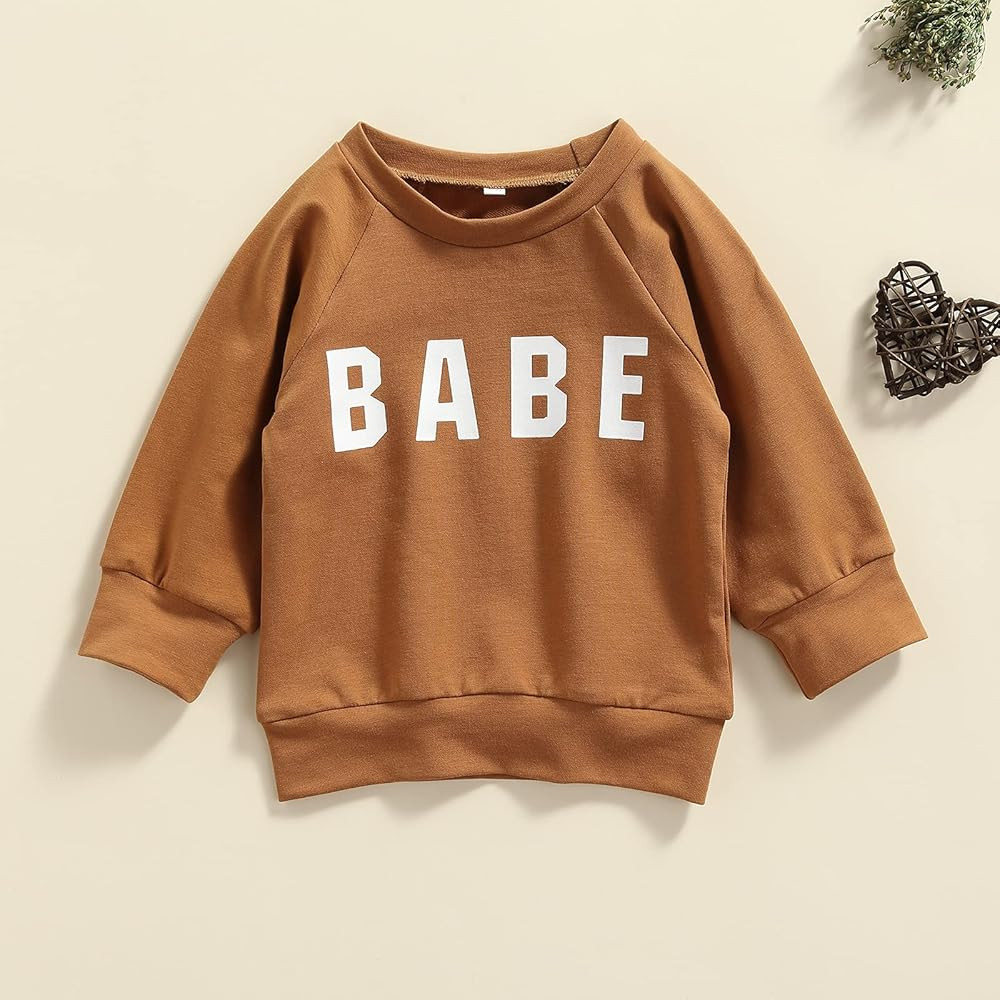 Kids Infant Baby Boy Girls Clothes Babe Letter Printed Long Sleeve Pullover Sweatshirt Shirt Sweater | Amazon (US)