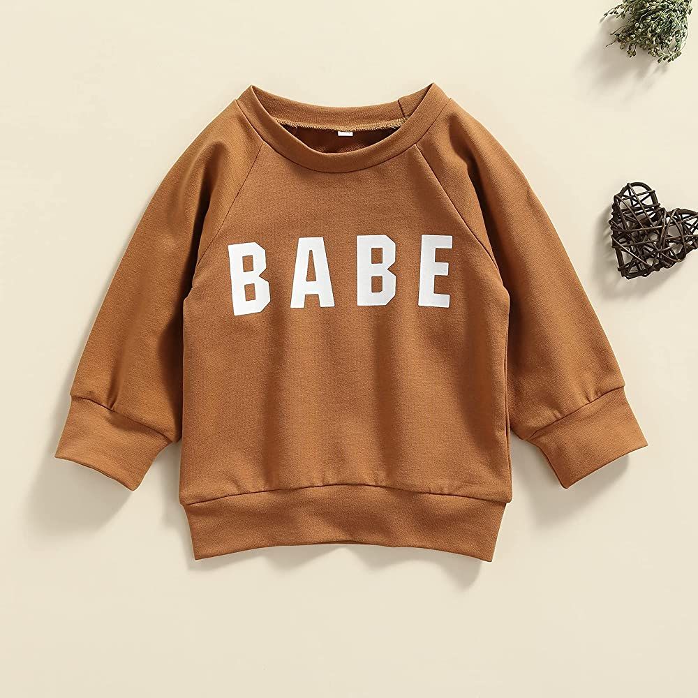 Kids Infant Baby Boy Girls Clothes Babe Letter Printed Long Sleeve Pullover Sweatshirt Shirt Sweater | Amazon (US)