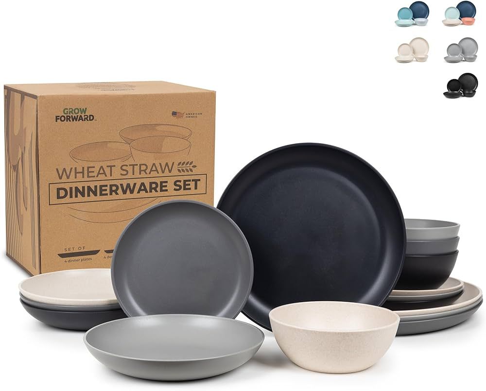 Grow Forward 16-piece Premium Wheat Straw Dinnerware Sets for 4 - Dinner Plates, Dessert Plates, ... | Amazon (US)